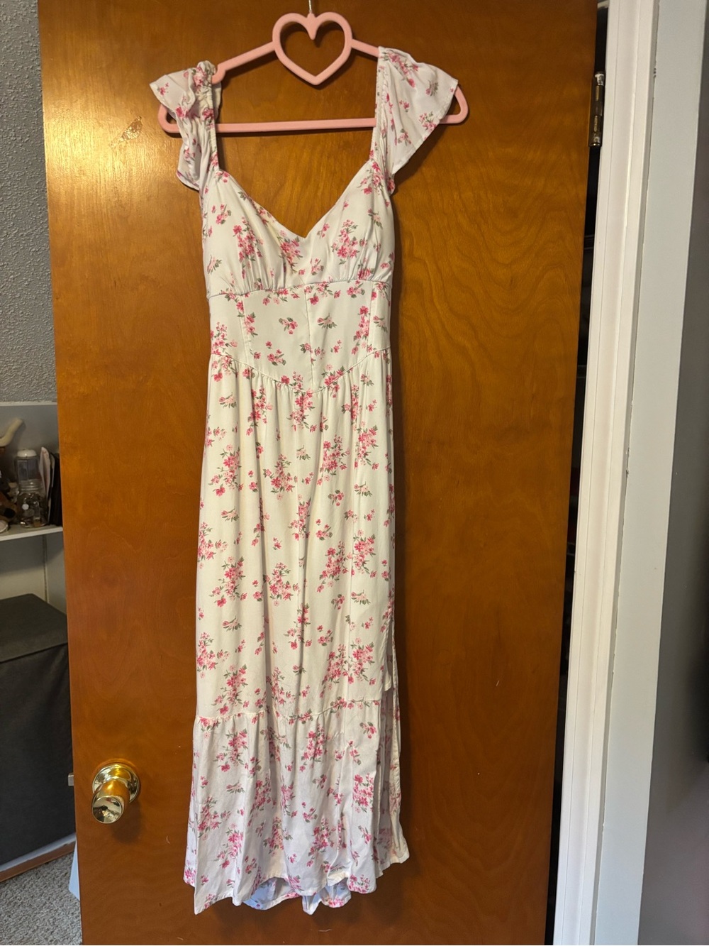 Hollister Cream Maxi Dress with Pink Floral Print